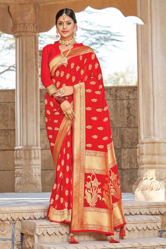 Sangam Red Rose 1002 Fancy Festive Wear Silk Saree Collection